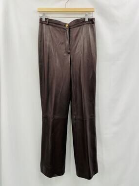 St. John 6 Brown Leather Zip ankle straight leg Pants